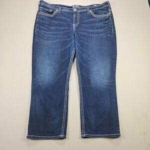 Silver Jeans Co Suki Mid Capri Fluid Denim Dark Wash Contrast Stitch Womens 20